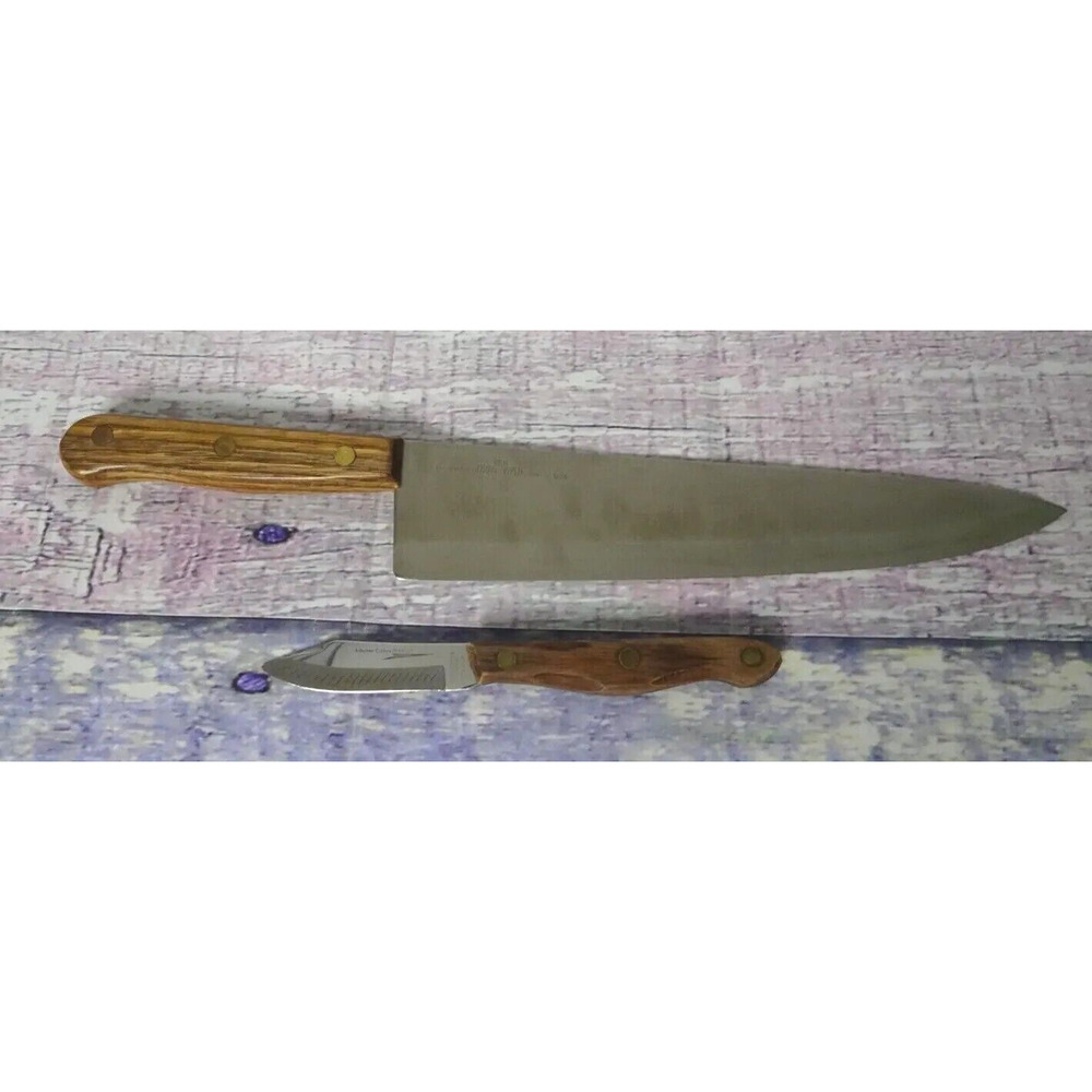 Vintage Old Homestead 10” Chefs Knife & Lifetime Cutlery Jet Cut D-400, 3" Knife